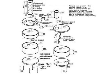 Чертеж самой простой и популярной печки на отработанном масле