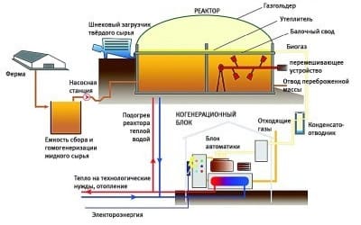 Схема организации производства биогаза в домашних условиях