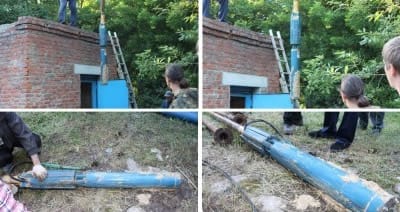 При подъёме насоса нужно обязательно использовать страховочный трос