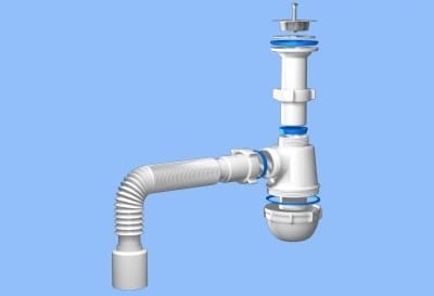 Вид системы слива кухонной раковины в сборе