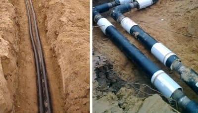 Укладка труб в траншею