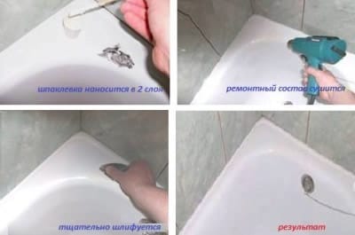 Ремонт скола на поверхности ванны
