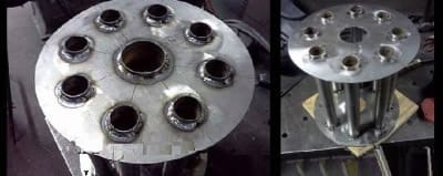 Фрагменты труб привариваются к заглушкам