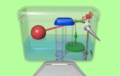 Схема расположения арматуры в бачке с боковым рычагом