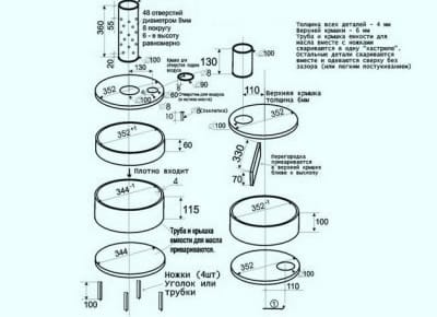 Чертеж самодельной печи на отработке Чертеж самодельной печи на отработке