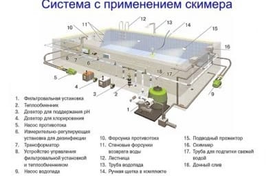Скиммерная система устройства бассейна