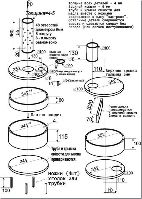 Чертеж печи на отработанном масле