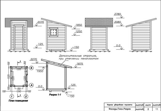 Чертежи и размеры дачного туалета