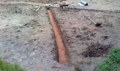 Делаем подушку из песка на дне траншеи