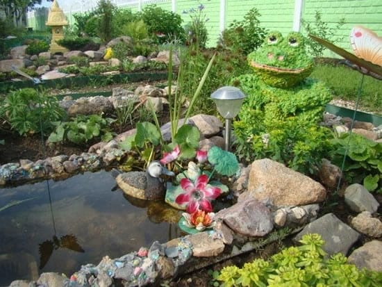 Окрашиваем лягушку и усаживаем ее у декоративного пруда