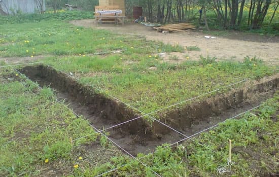 Подготавливаем грунт для фундамента и ограничиваем его территорию