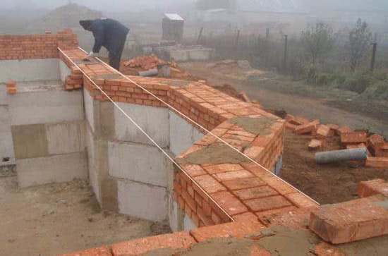 Процесс возведения цоколя из блоков и кирпича