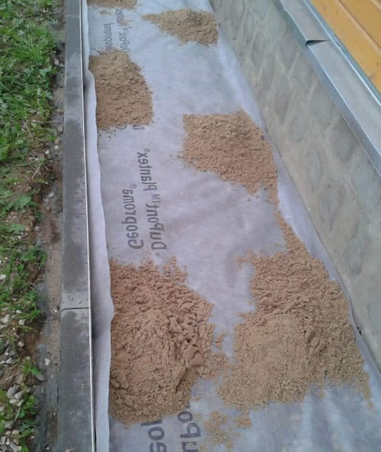 Щебень засыпают слоем геотекстиля