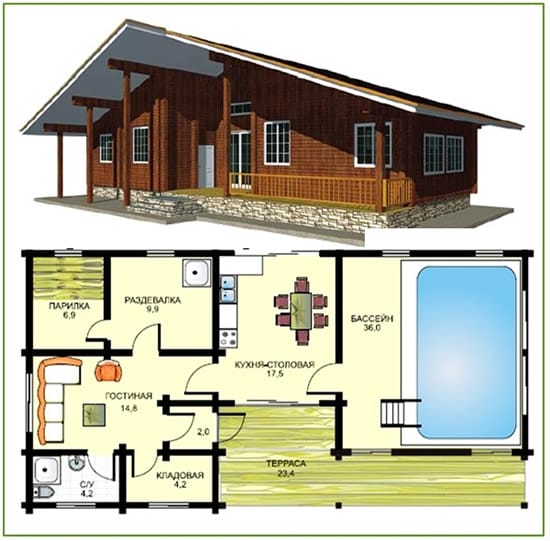 Схема планировки бани с бассейном