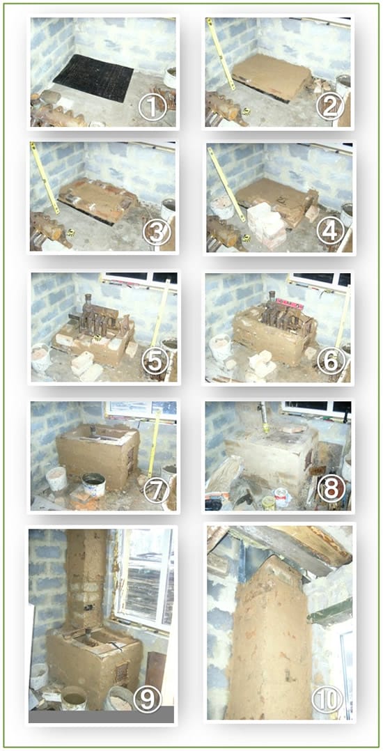 Схема укладки кирпичей для печи с водяным котлом