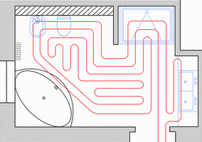 Схема укладки труб водяного теплого пола в ванной комнате